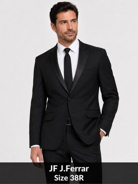 JF J.Ferrar Men’s Black Slim Fit Blazer Sport Coat Size 38R Satin Lapel evening
